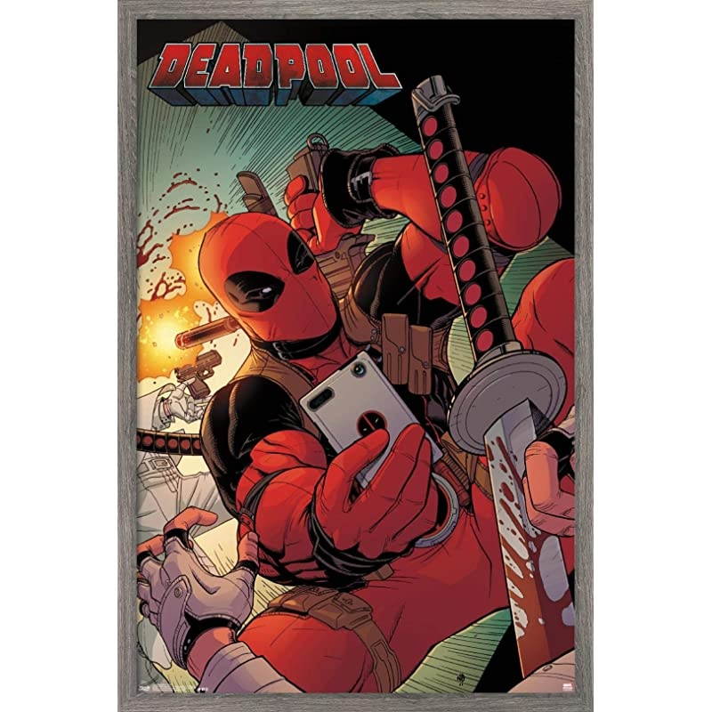 Marvel Comics - Deadpool - Selfie Wall Poster, 22.375" x 34", Barnwood Framed Version