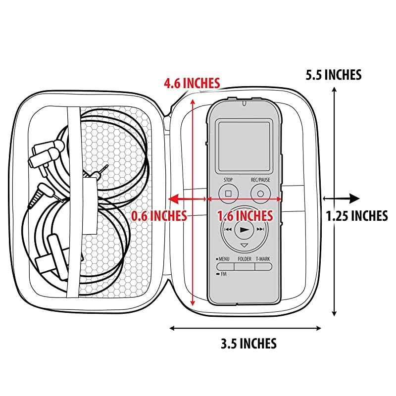 Protective Hard Shell Digital Voice Recorder Slim Case Compatible with Dennov YEMENREN R9 DICTOPRO X100 Olympus DP201 VRBK8 and More Compact Voice Recorders Southwest