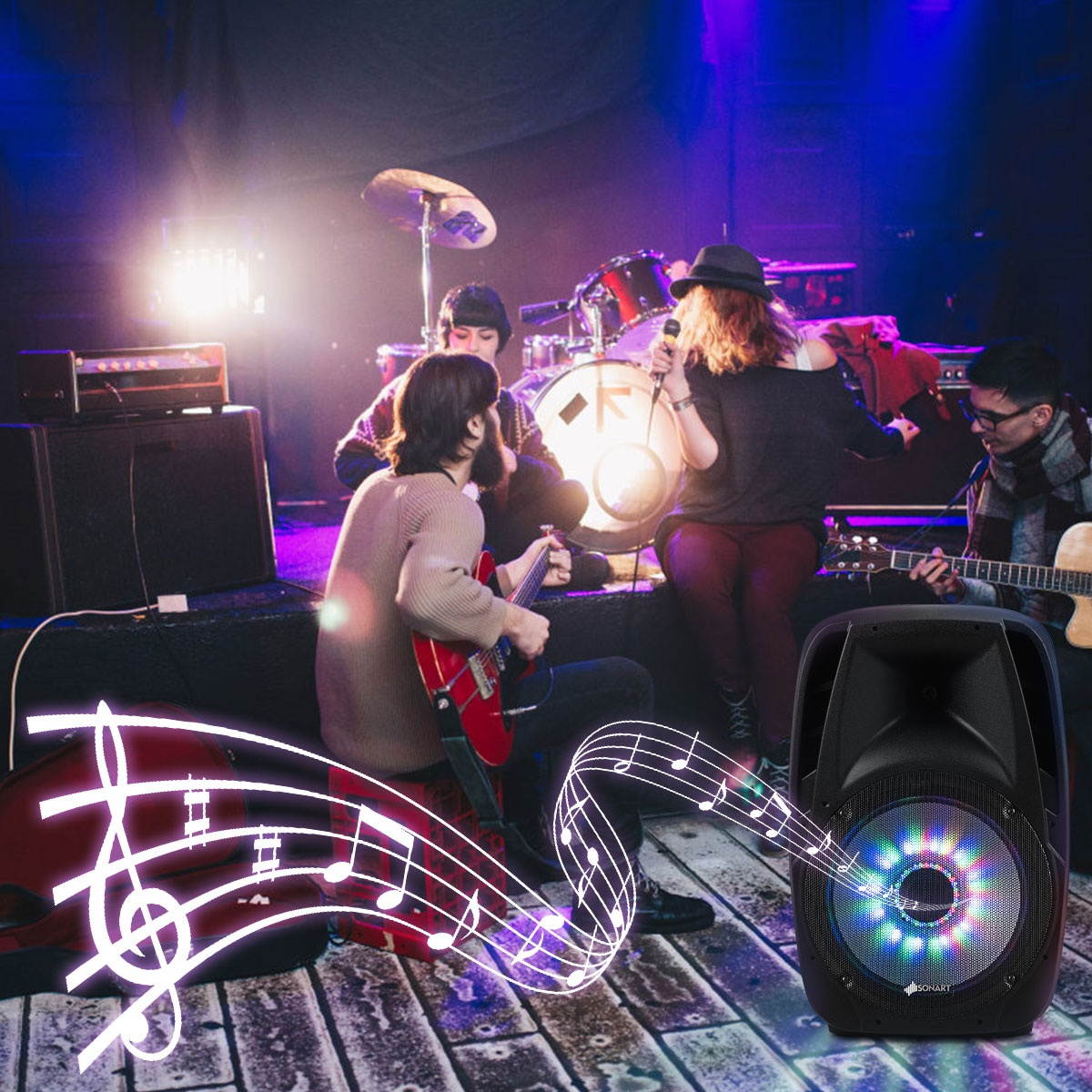 Portable 15'' 2000W 2-way Powered Speaker Bluetooth Stand w Illuminating Light