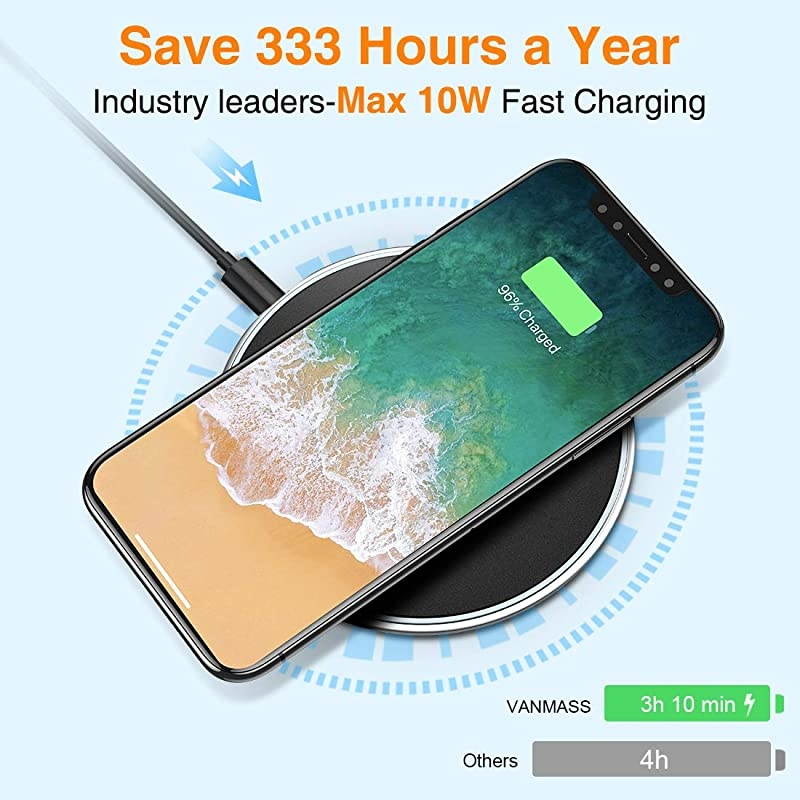 Wireless Charger Zinc AlloyRapid Cooling Fast Wireless Charging Pad 10W Qi Wireless Charger Compatible with Xs MaxXsXrX88 Plus Galaxy S7S8S9S10 5W for QiEnabled Phones Black