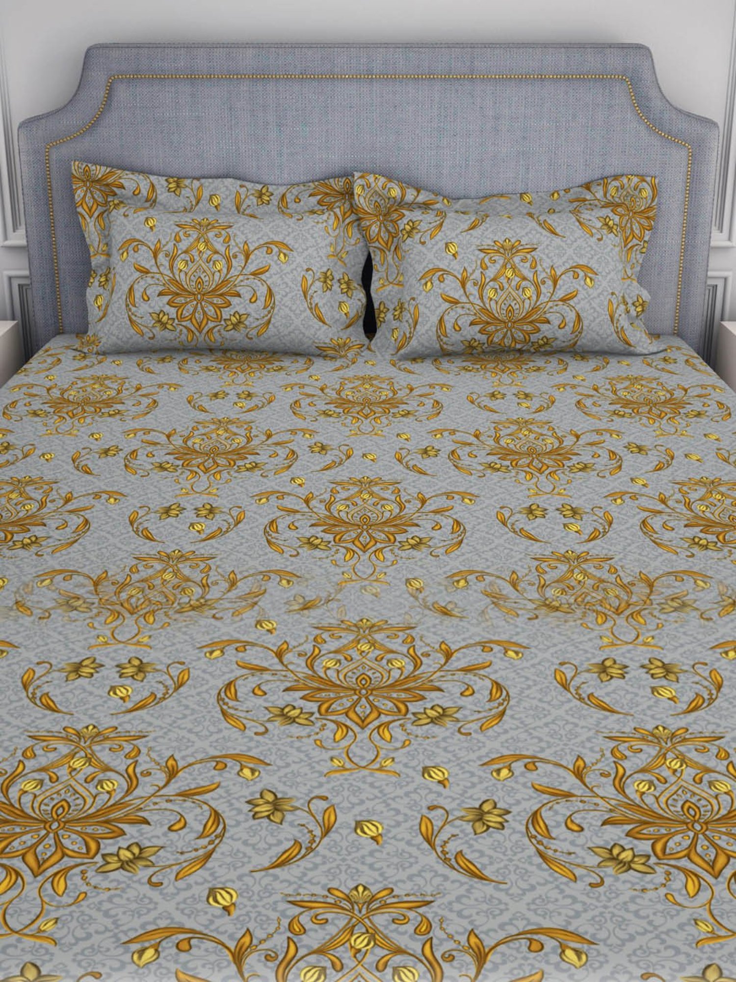 Welspun Adore Abstract Grey 105 TC Microfiber Double Bedsheet with 2 Pillow Covers