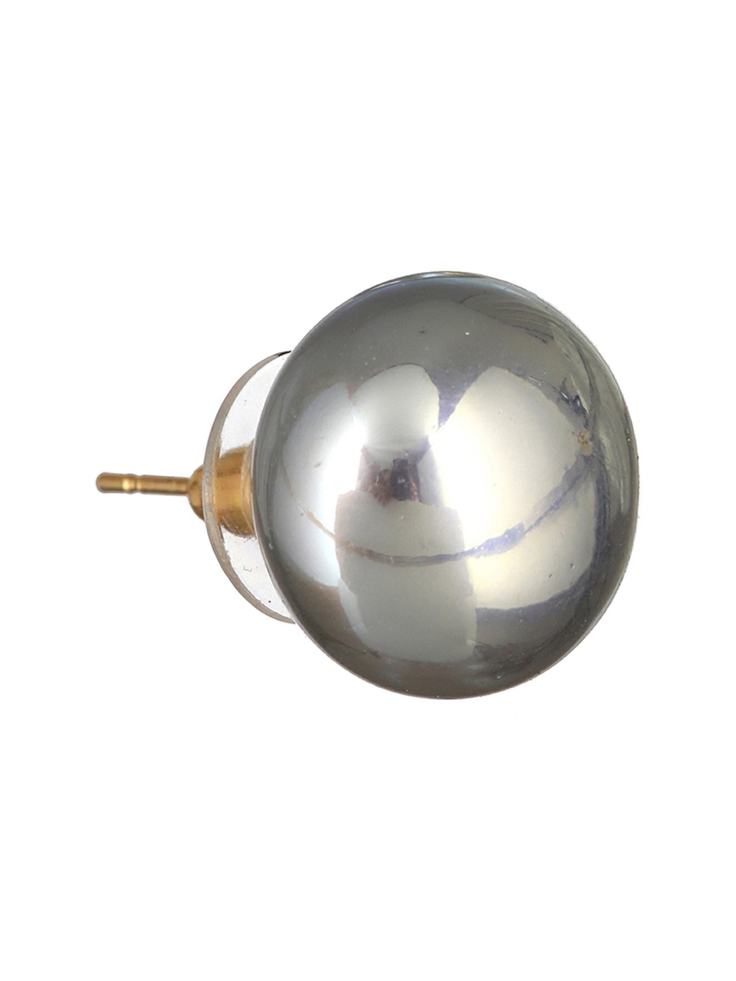 Prita by Priyaasi Glossy Silverish Grey Sphere Stud Earrings