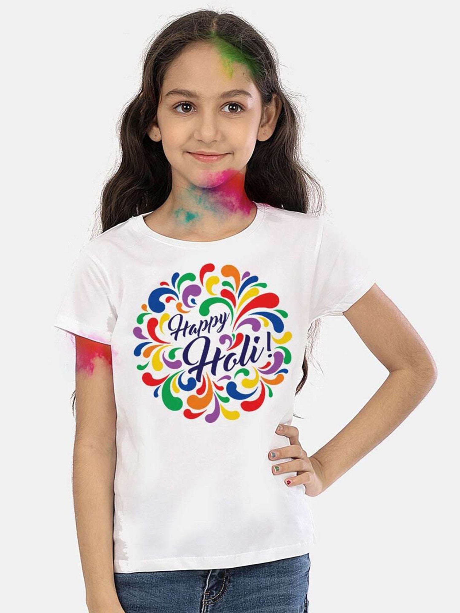 Bonkids White Cotton Holi Grand Printed T-Shirt