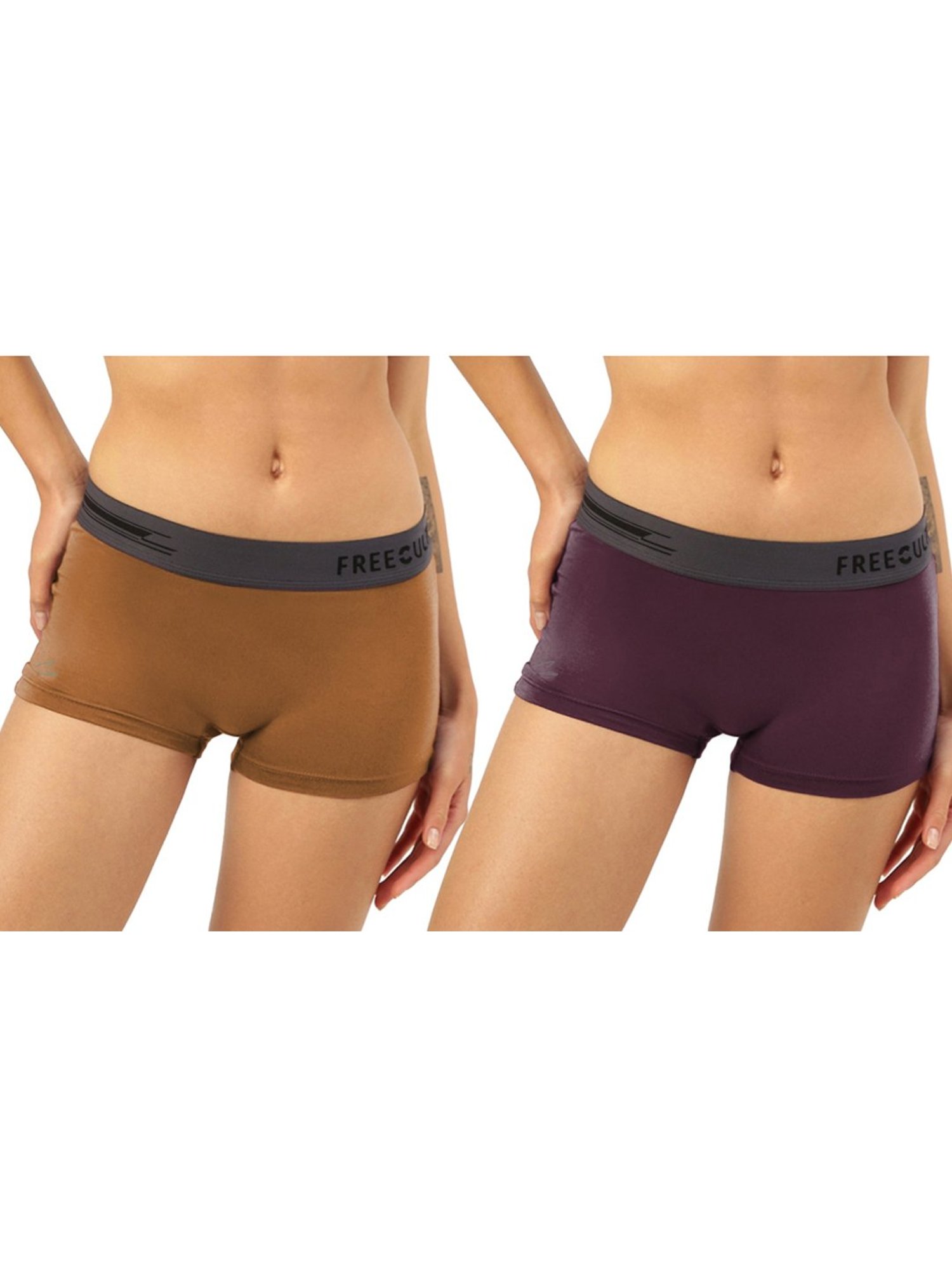 Freecultr Brown & Purple Plain Boy-Shorts Panties - Pack Of 2