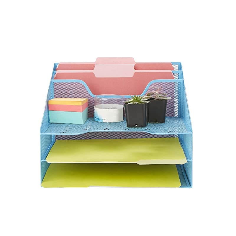 MESHBOX5BLU Mesh Organizer 5 Desktop Document Letter Tray for Folders Mail Stationary Desk Accessories Blue