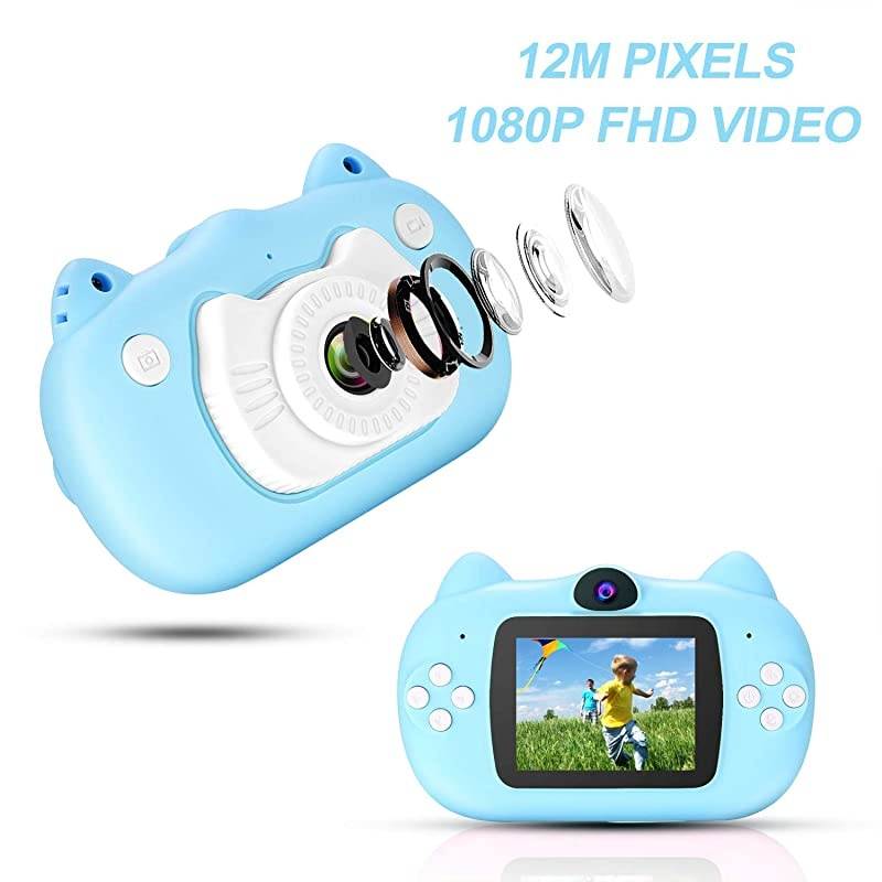 Kids Digital Camera for Boys Girls Gift, Dual Lens 1080P 12MP FHD Child Toy Camera Camcorder with Zoom Function &16GB SD Card for Age 3-10