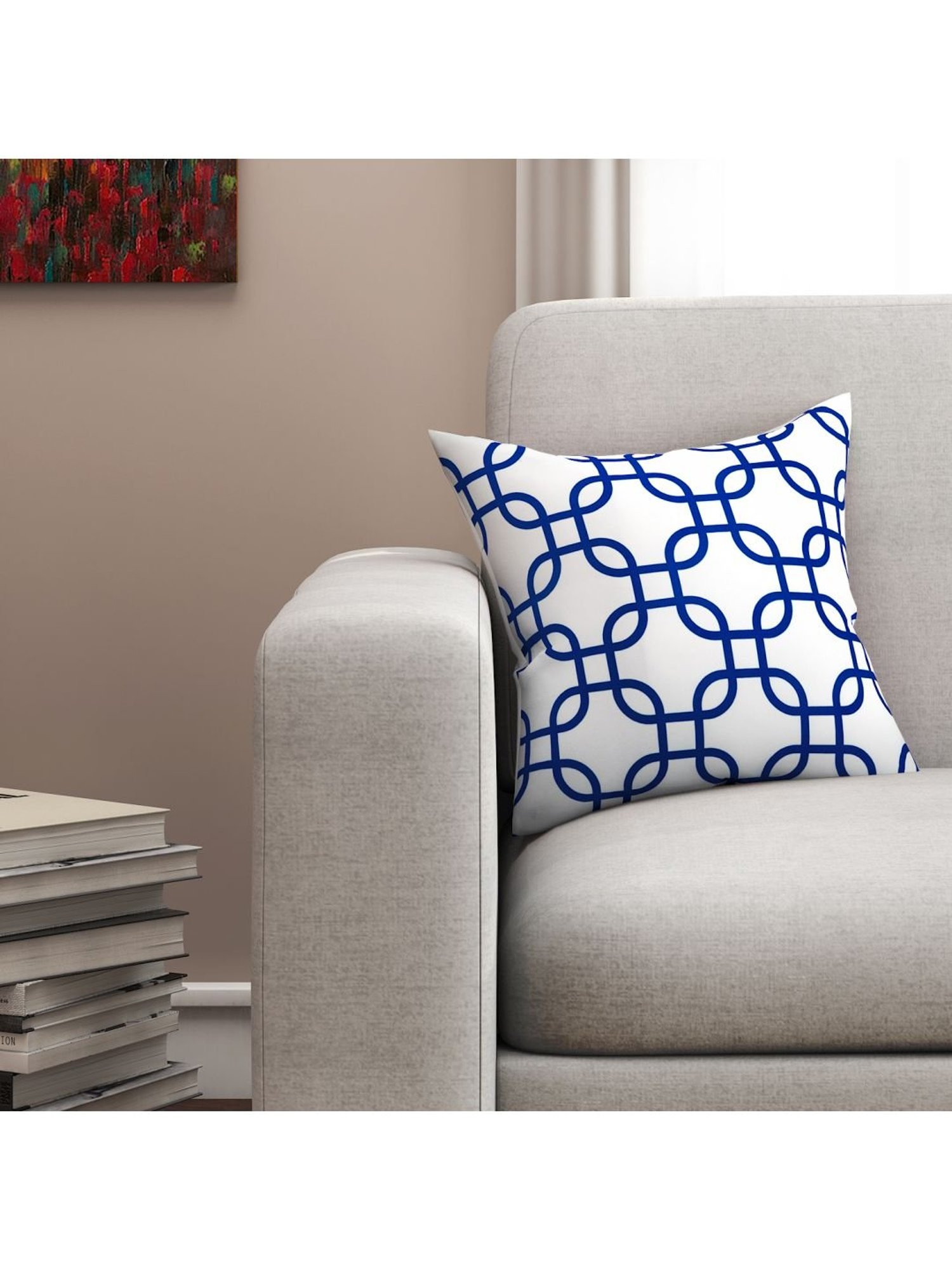 SEJ by Nisha Gupta White & Blue Cushion Covers - Set of 1