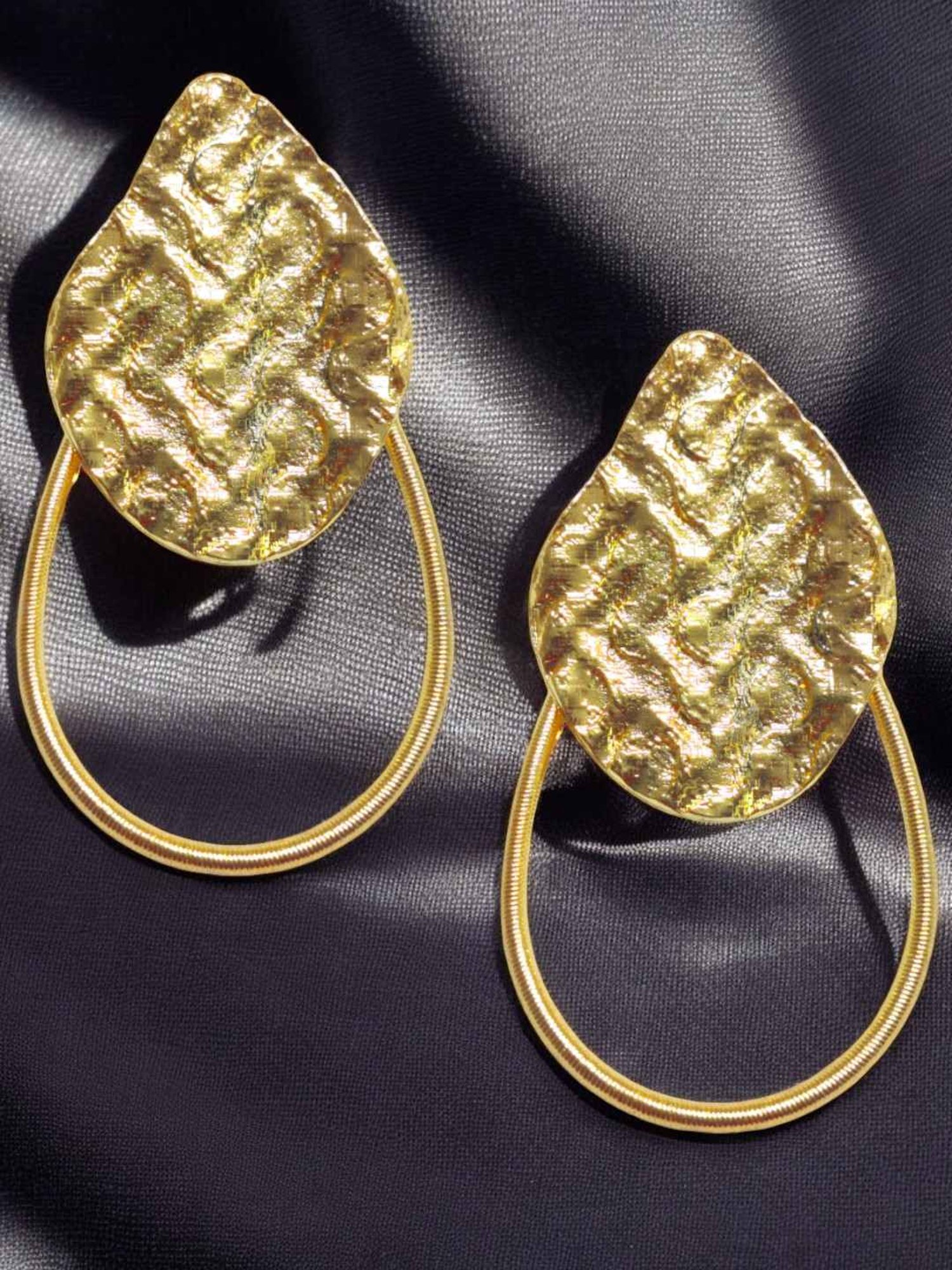 OOMPH Gold Bold Look Textured Dangler Earrings