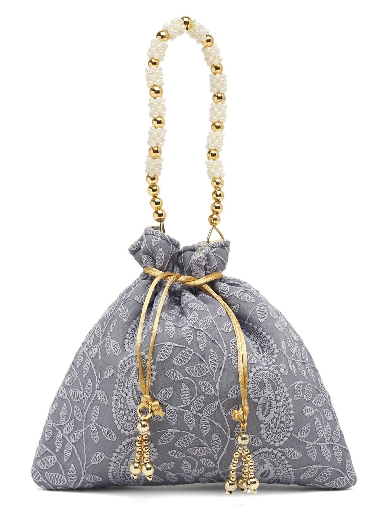 Glam Story Grey Embroidered Small Potli