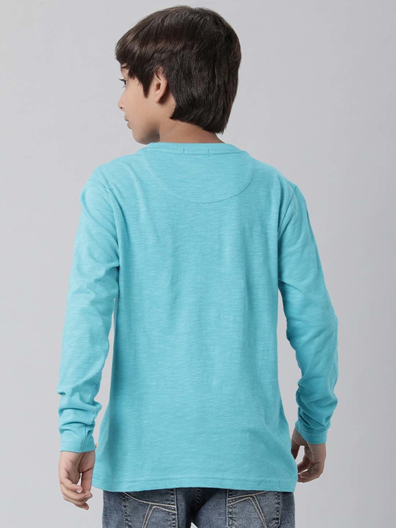 Indian Terrain Kids Blue Cotton Printed Full Sleeves T-Shirt