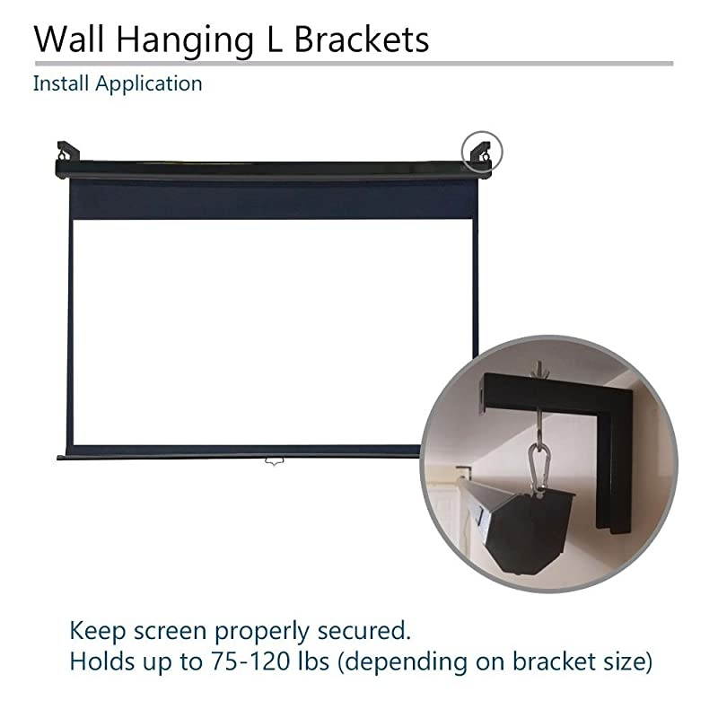 6quot Black Universal Projector Screen LBrackets Single Metal Welded Construction Wall or Ceiling Mount Includes Hooks and Hardware Model ZVMAXLB6B