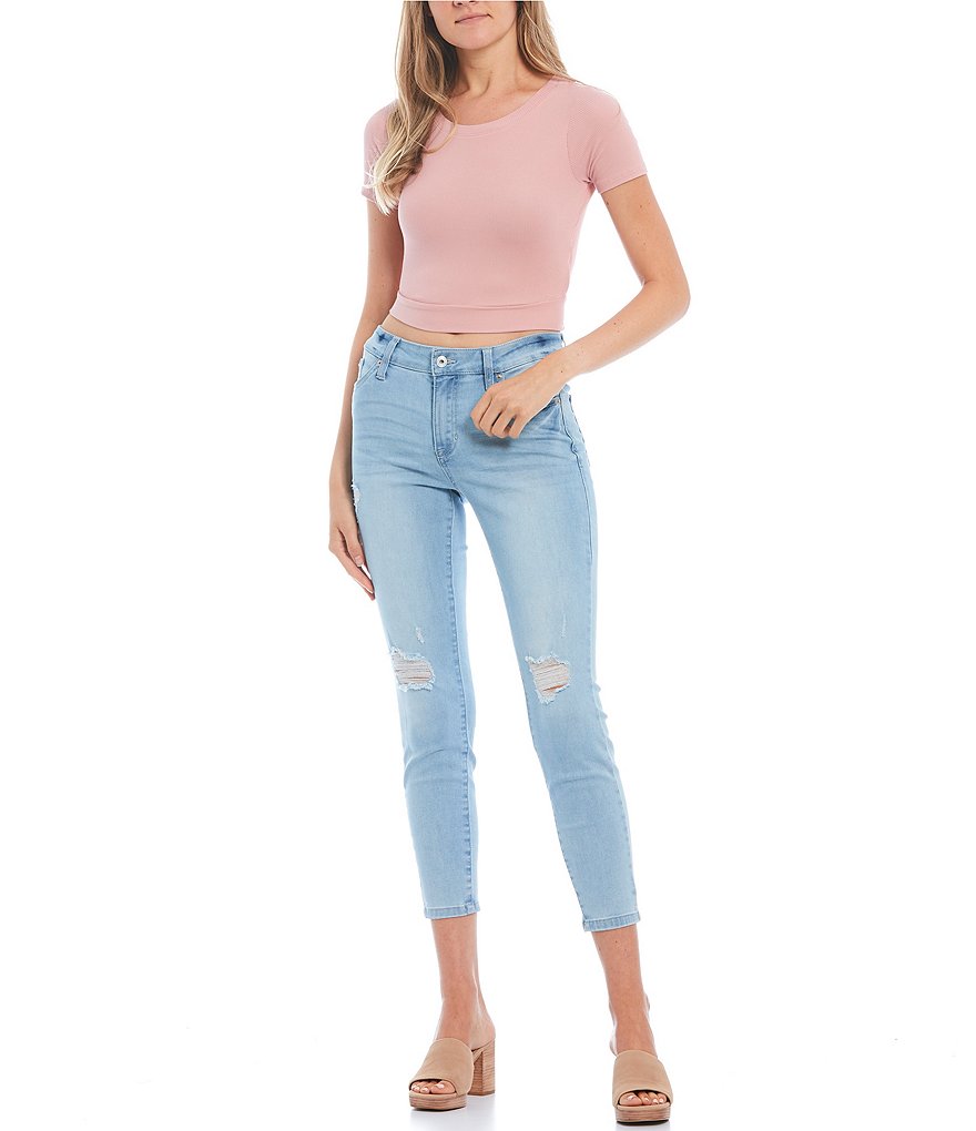 Evolutionary Short-Sleeve Tie-Back Knit Top