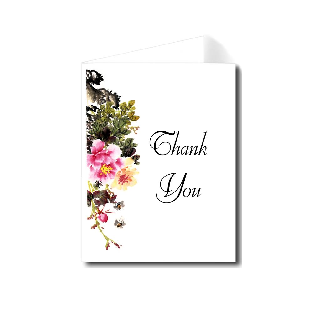 Artisan Decor Watercolor Pink & Yellow Flower Thank You Card Set of 30 (Florentine Cursive Font)