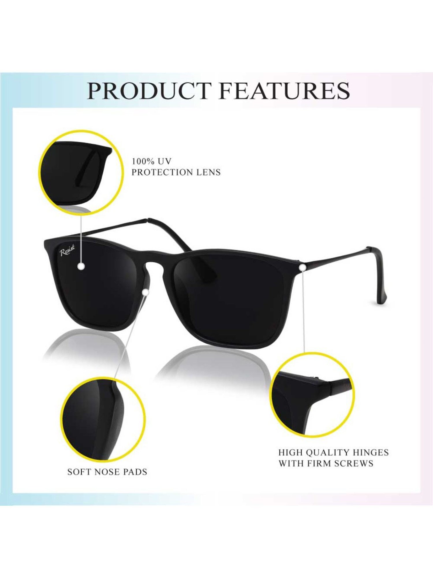 Resist Eyewear Black Wayfarer Unisex Sunglasses