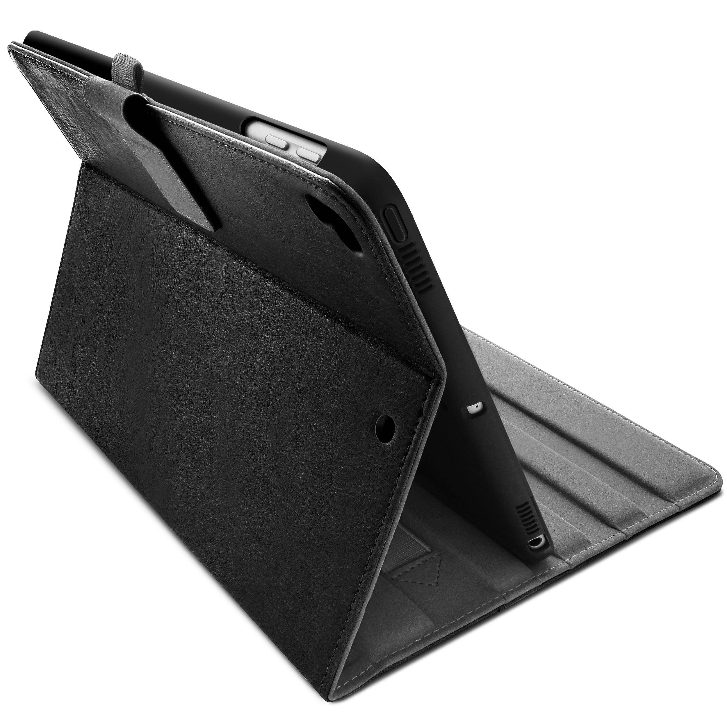 roocase ipad 9.7 2018/2017 case, premium leather folio case with apple pencil holder, multiangle viewing stand, smart cover auto sleep/wake function for apple ipad 9.7inch 2017/2018, black