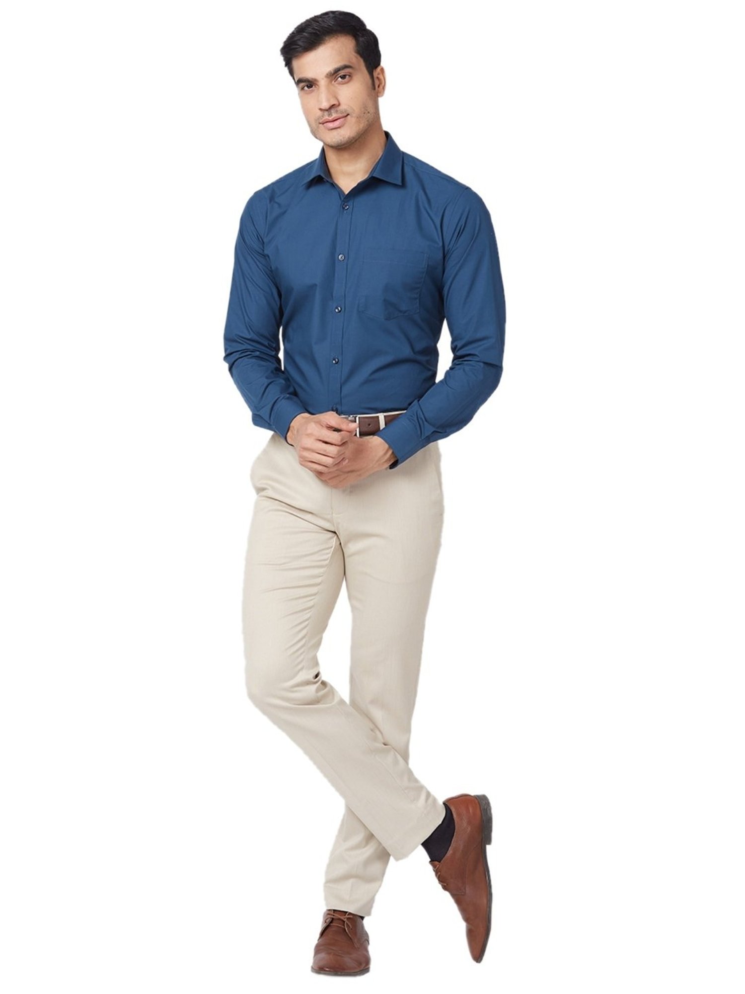 Park Avenue Beige Classic Fit Striped Trousers