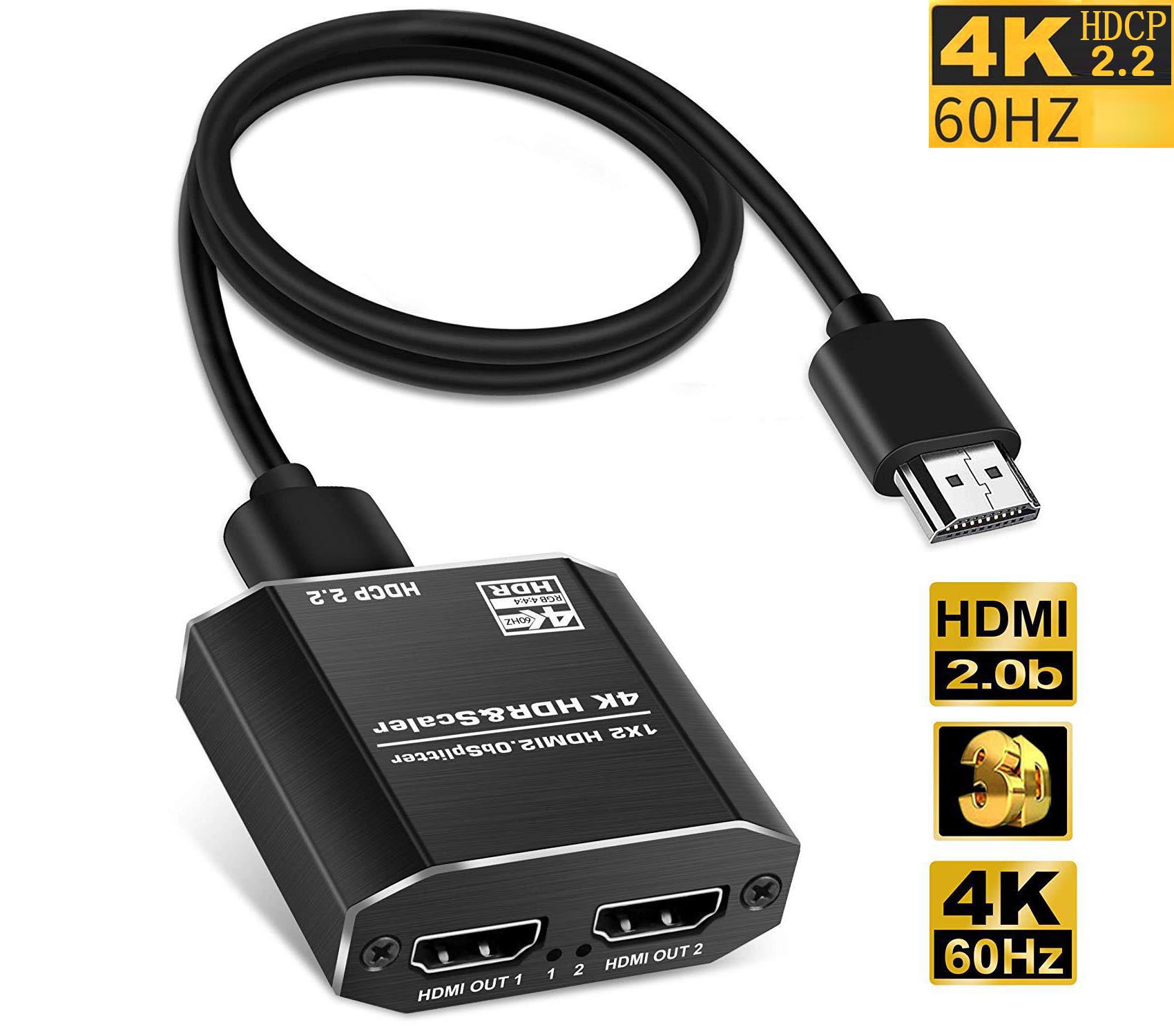 easyday HDMI Splitter 1 in 2 Out, 4K HDMI Splitter for Dual Monitors, 1x2 HDMI Splitter 1 to 2 Amplifier for Full HD 1080P 3D (1 Source into 2 Displays)