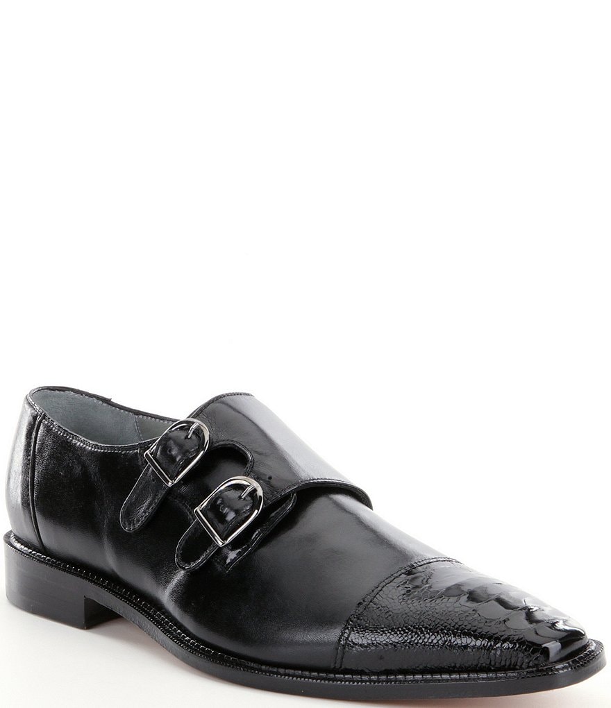 Belvedere Men's Amico Double Monk Strap Ostrich and Calfskin Dress Shoes