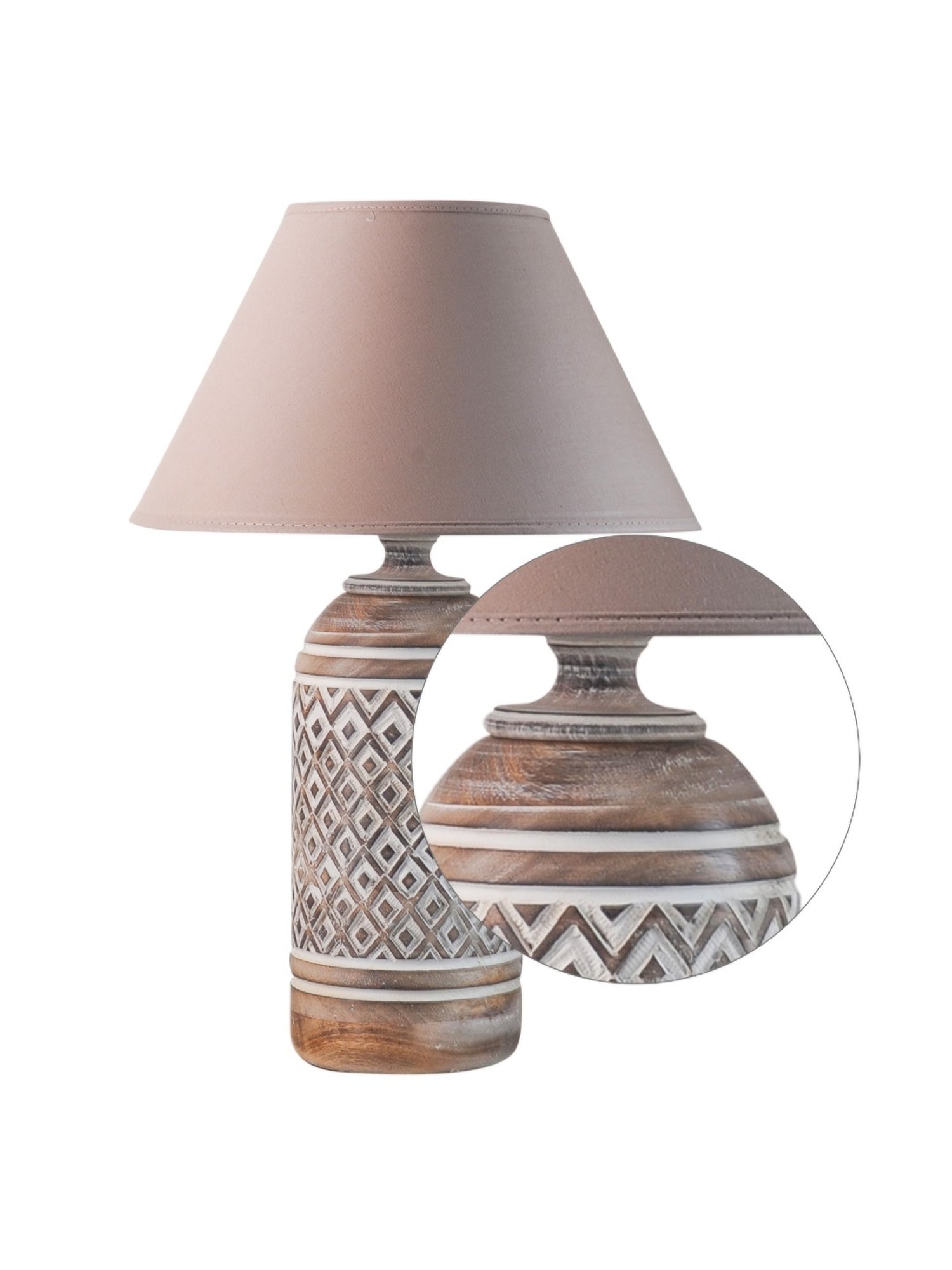 Kapoor E Illuminations Elvis White & Brown Wooden Table Lamp - Set of 1