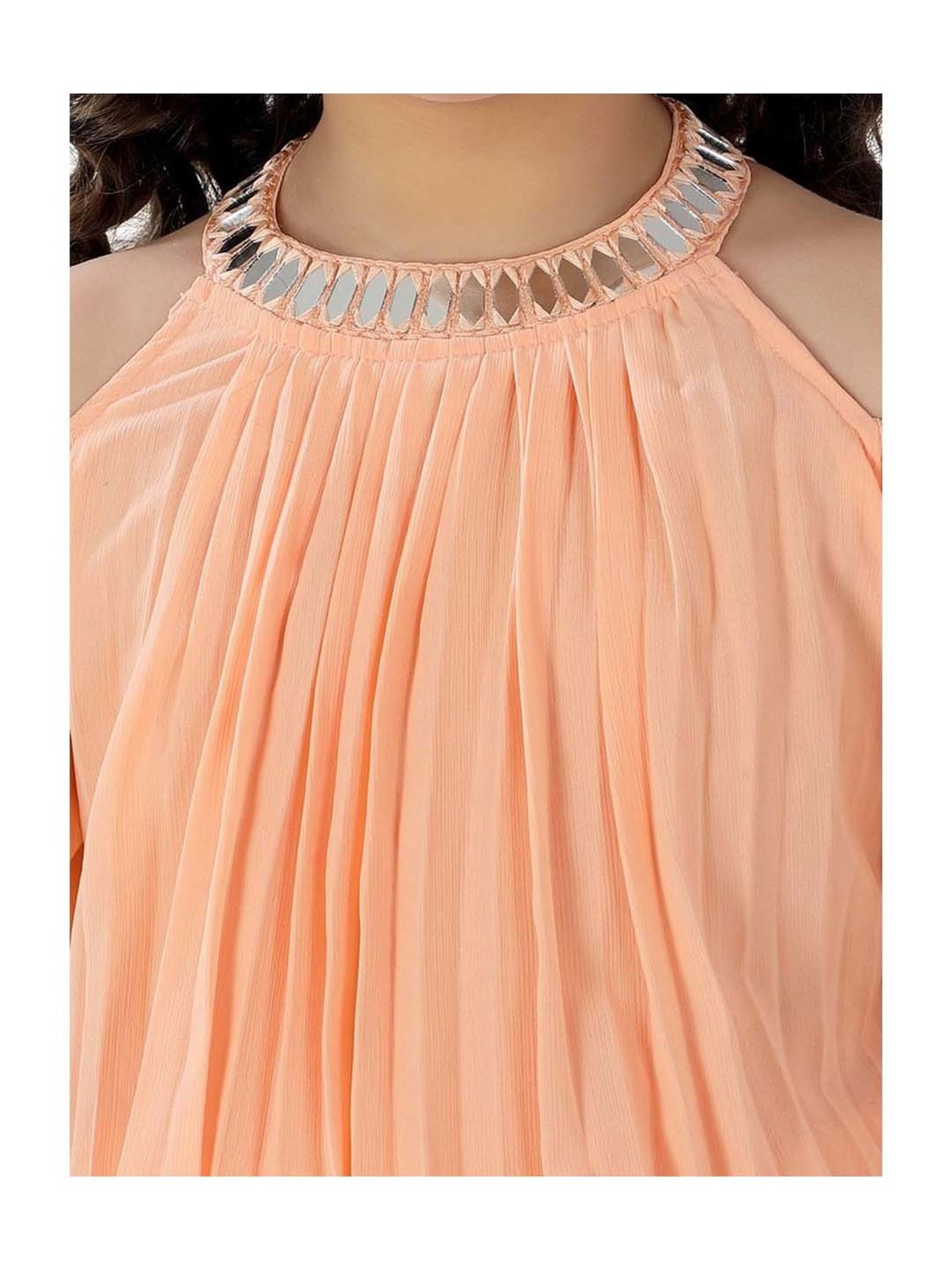 poplins Kids Peach Cotton Regular Fit Dress