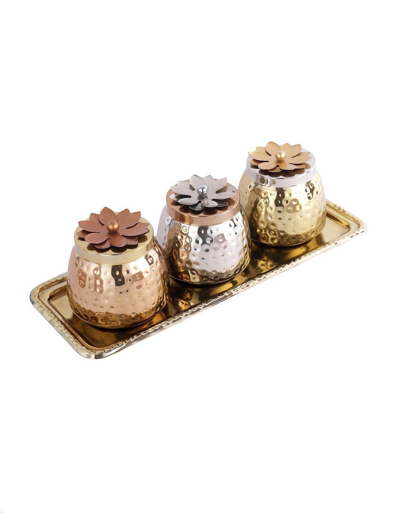 Aapno Rajasthan Multicolor Stone 3 Jars with Tray