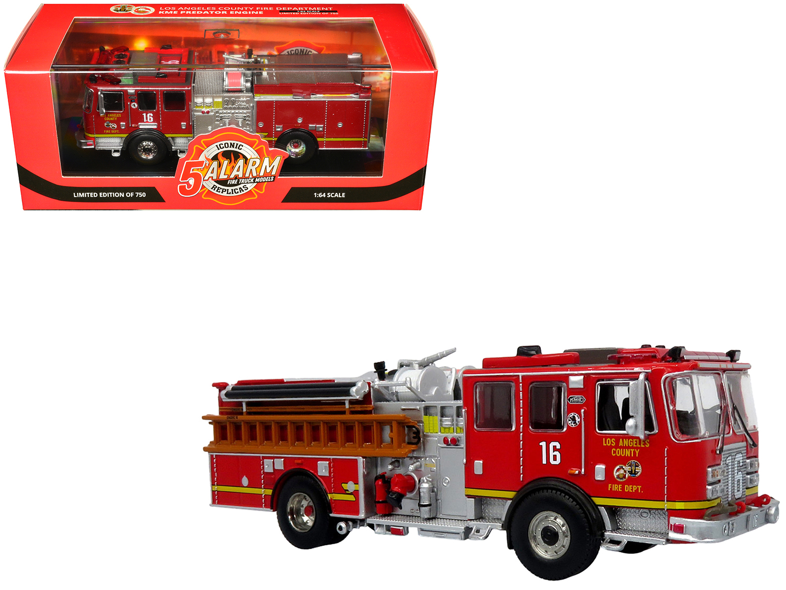 1973 Ward LaFrance Fire Engine "Los Angeles County Fire Department Engine 51" Red "5 Alarm" Series Limited Edition 1/87 (HO) Diecast Model by Iconic Replicas