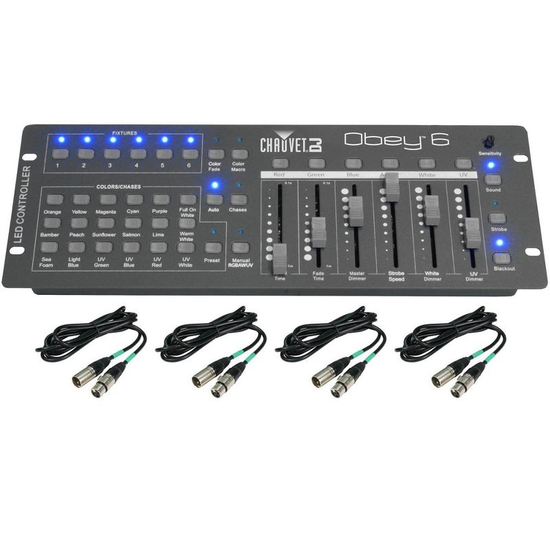 CHAUVET OBEY 6 Compact Universal 6 Fixture DMX Lighting Controller + DMX Cables