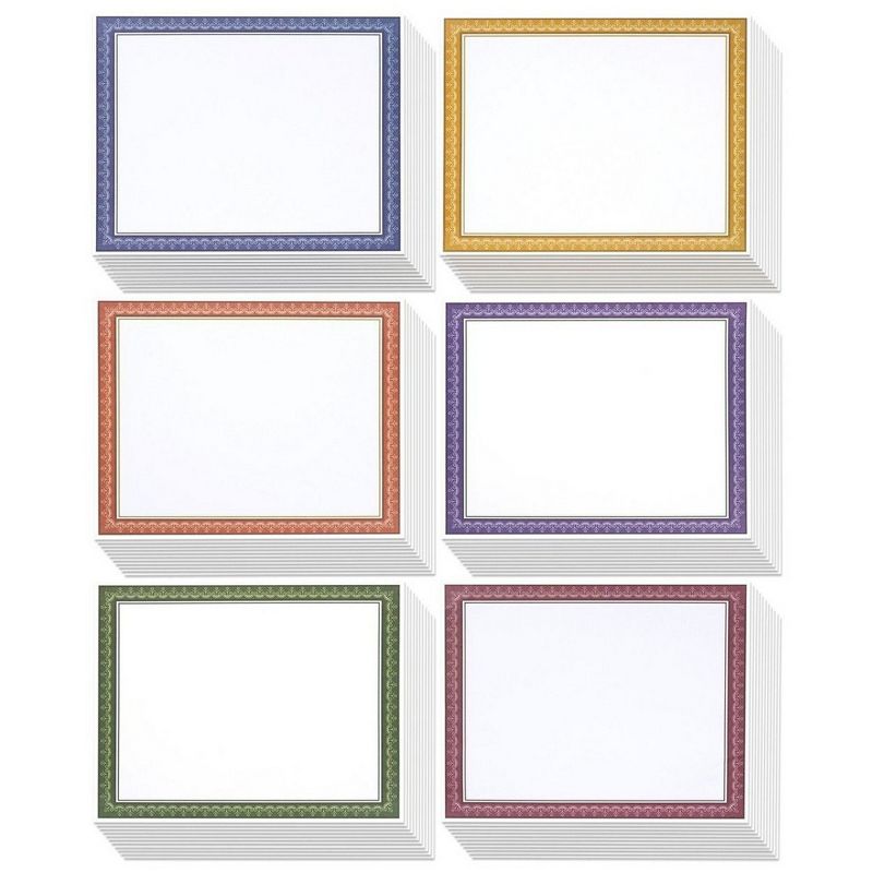 96-Sheet Award Certificate Papers, Letter Sized for Diploma in 6 Assorted Colors, Printer Friendly, 11 x 8.5"