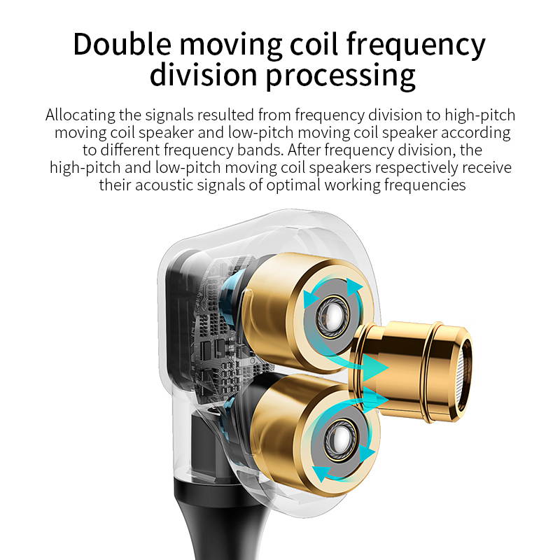 Baseus H10 Double dynamic 3.5MM Wired Earphone stereo bass sound earphones with mic for xiaomi fone de ouvido auriculares MP3