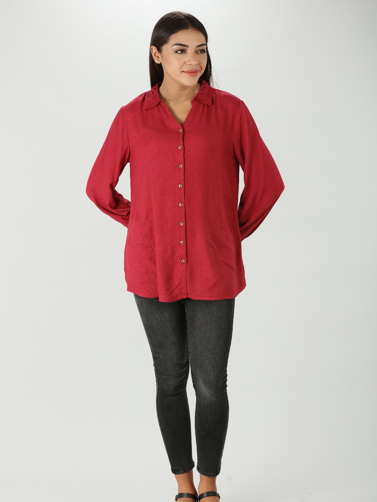 Mustard Red Textured Shirt