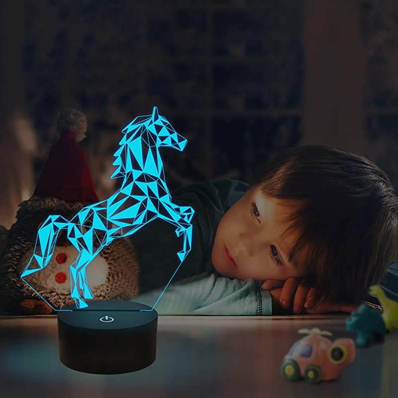 Horse 3D LED Lamp Night Light Projection with 16 Color Changing Baby Nursery Nightlight for Kids Room Home Decor Xmas Birthday Gifts