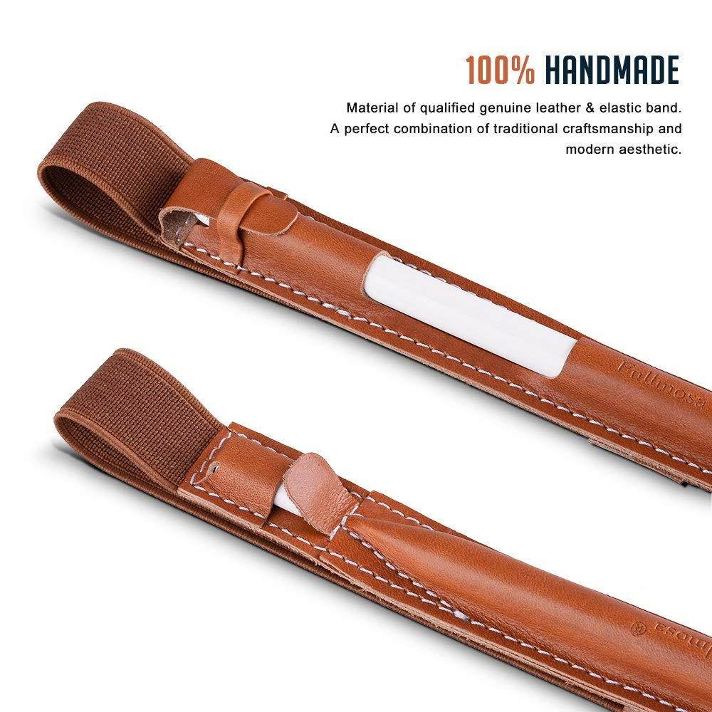 Fullmosa 4 Colors for Apple Pencil Holder, Genuine Leather Apple Pencil Sleeve with USB pocket Handmade Compatible with iPad Pro 12.9" Cases, Brown