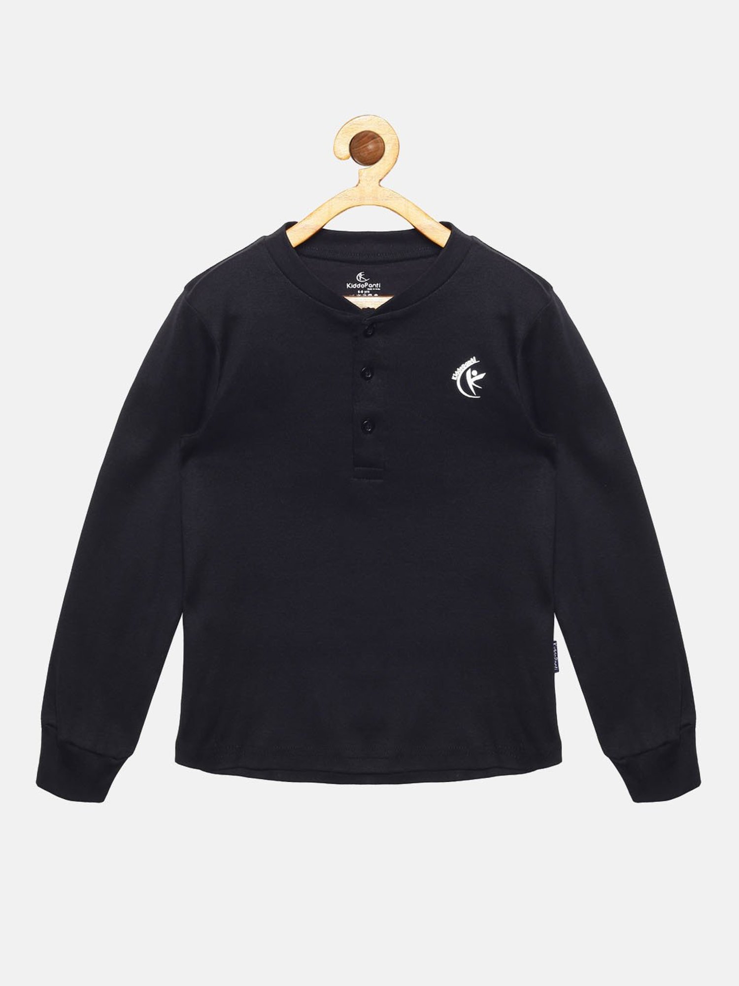 Kiddopanti Kids Black Solid Full Sleeves T-Shirt