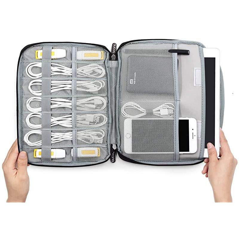 Travel Cable Bag Cord pouch Electronic Organizer Universal Cable Organizer Electronics Accessories Cases for Cables, Charger, Phone, USB, SD Card and ipad air (Large Single-Layer, Black)