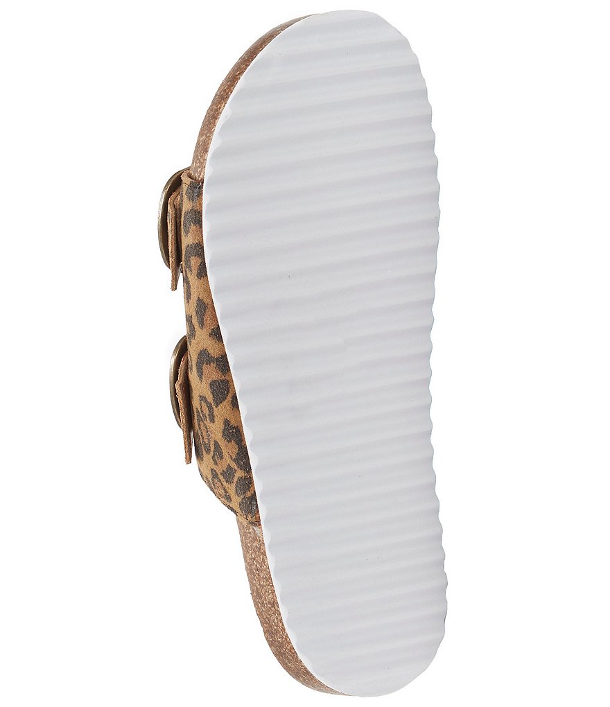 Lucky Brand Mella Leopard Print Leather Double Strap Footbed Slides