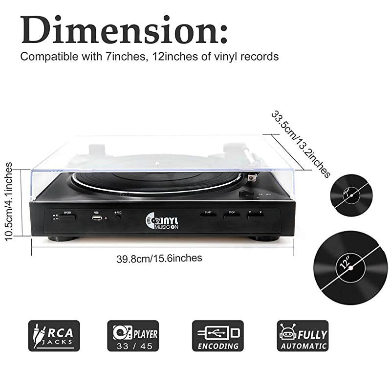 Players, Vintage Turntable with 3-Speed Belt Driven,Bluetooth 5.0 with Built in Speakers, Unique Style Vinyl Player, Supports USB/AUX in/RCA Output (Black Wood)