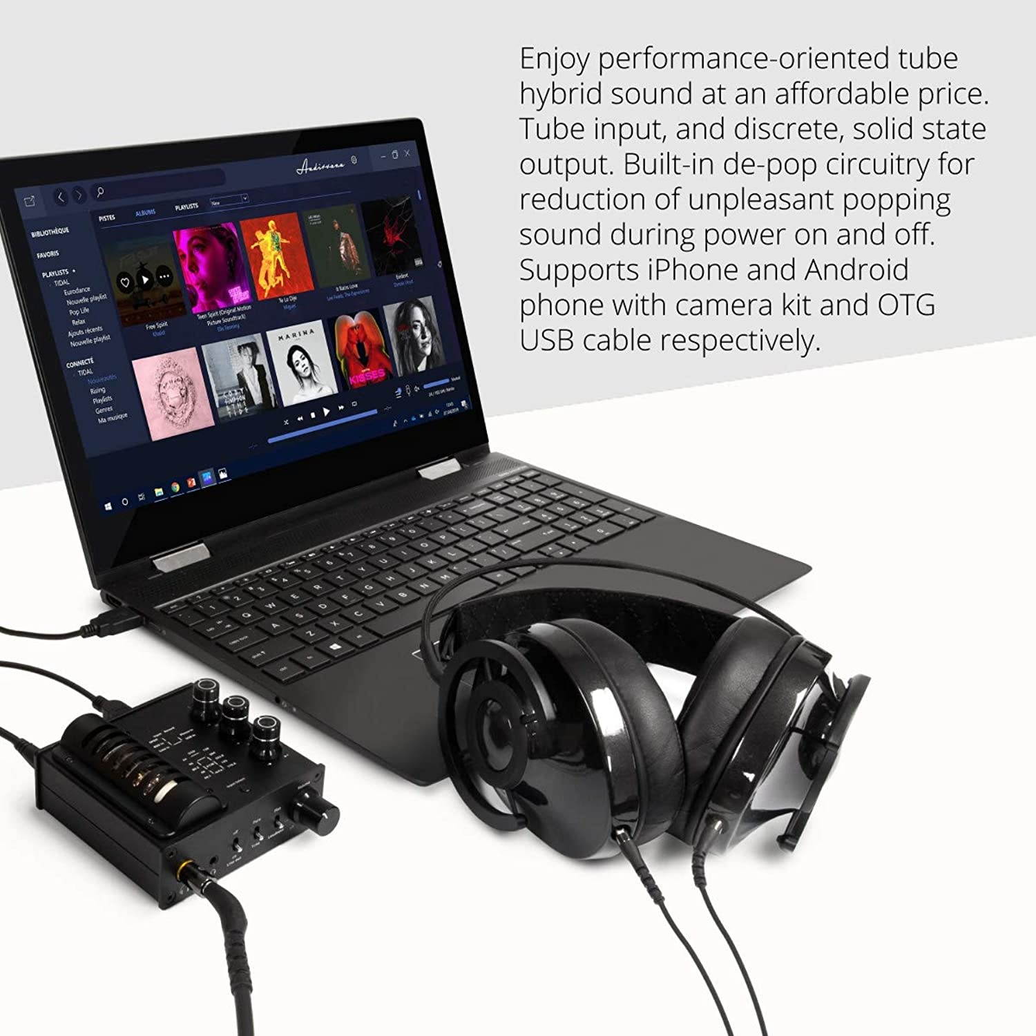 Syba USB 128x DSD 384 kHz 32 bit DAC Hybrid Tube Headphone Amp and Turn Table Pre-Amp Function, Tri Tone Controller (SD-DAC63115)