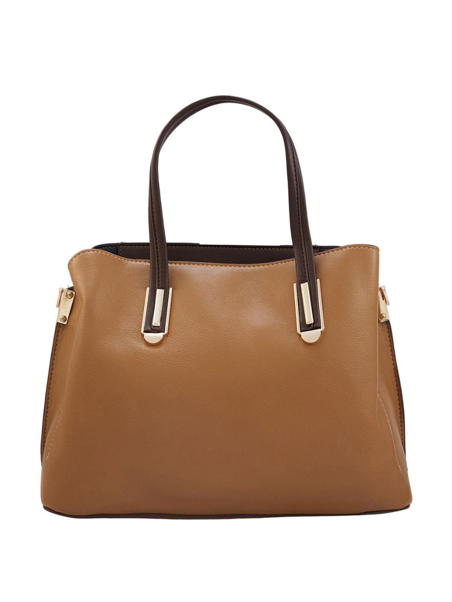 Globus Tan PU Solid Handbag