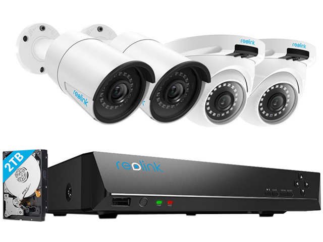 Reolink 4MP 2 x Bullet & 2 x Dome Wired Outdoor 1440P PoE IP Cameras, 5MP/4MP Supported 8 Channel NVR Security System w/ 2TB HDD for 7/24 Recording RLK8-410B2D2