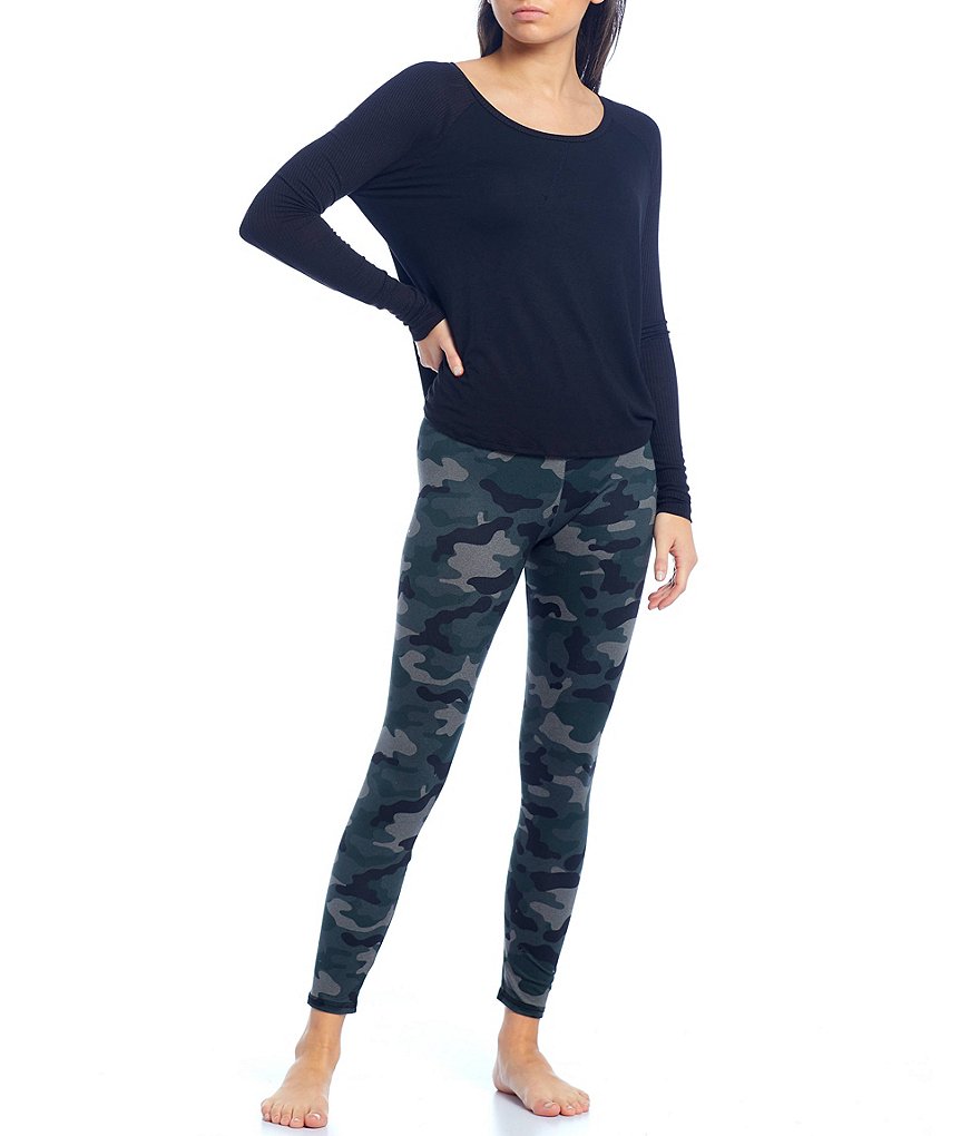 JALA Solid Rib Raglan Long Sleeve Scoop Neck Lounge Top