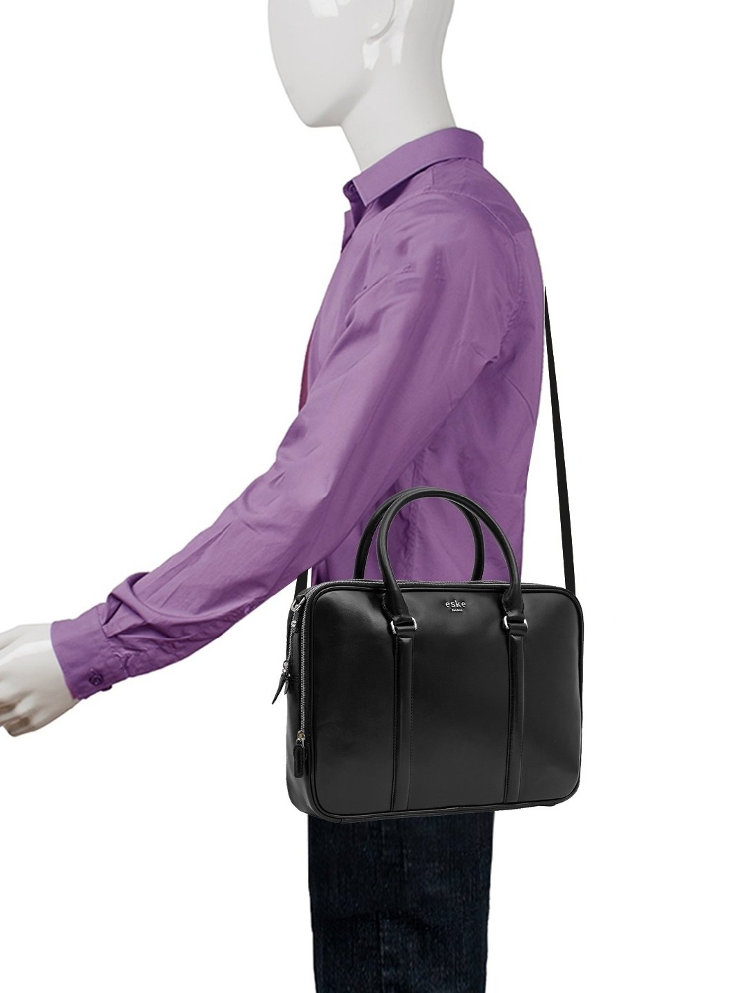 Eske Black Leather Large Messenger Bag