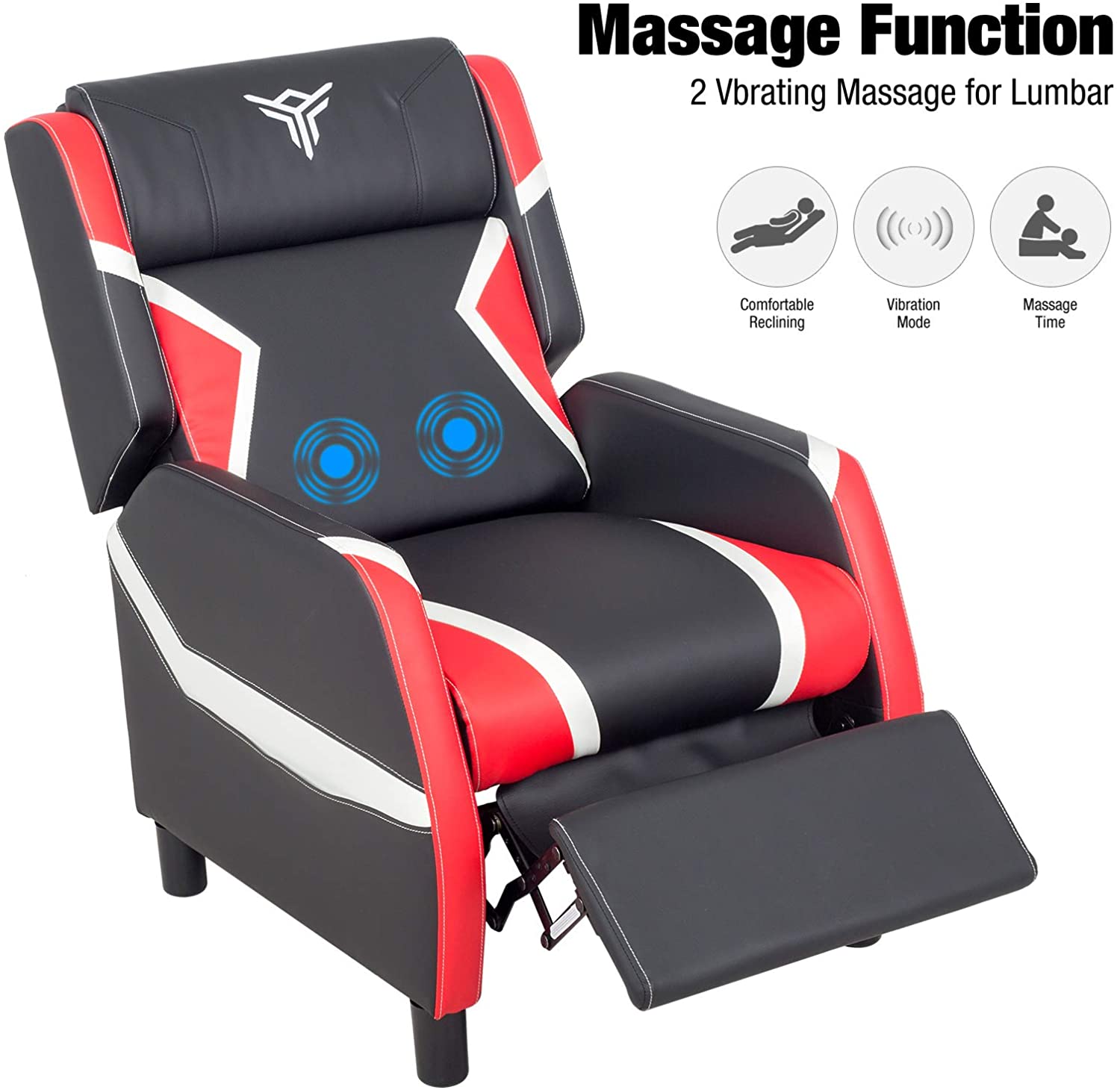 ELECWISH Massage Gaming Recliner Chair Racing Style Single Lounge Sofa PU Leather Reclining with Footrest and Massage Function Gaming Room Recliner Home Theater Seating(Black Blue White)