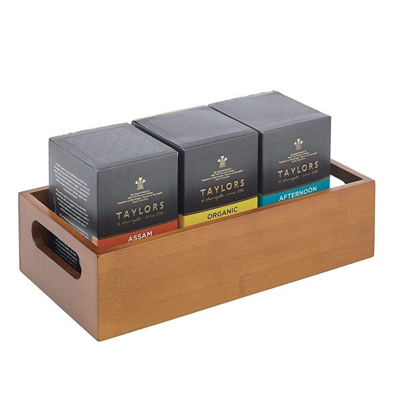 Bamboo Wood Compact Food Storage Bin with Handle for Kitchen Cabinet Pantry Shelf to Organize Seasoning Packets Powder Mixes Spices Packaged Snacks 2 Pack Brown