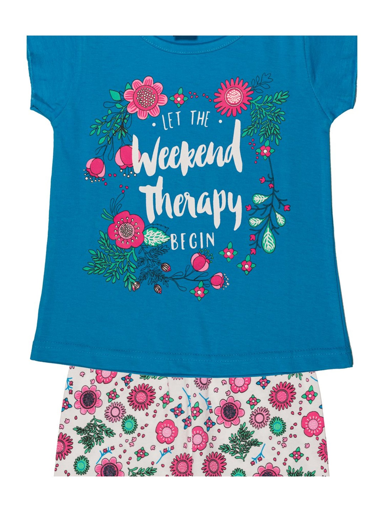 Todd N Teen Kids Blue Cotton Graphic Print T-Shirt & Pants