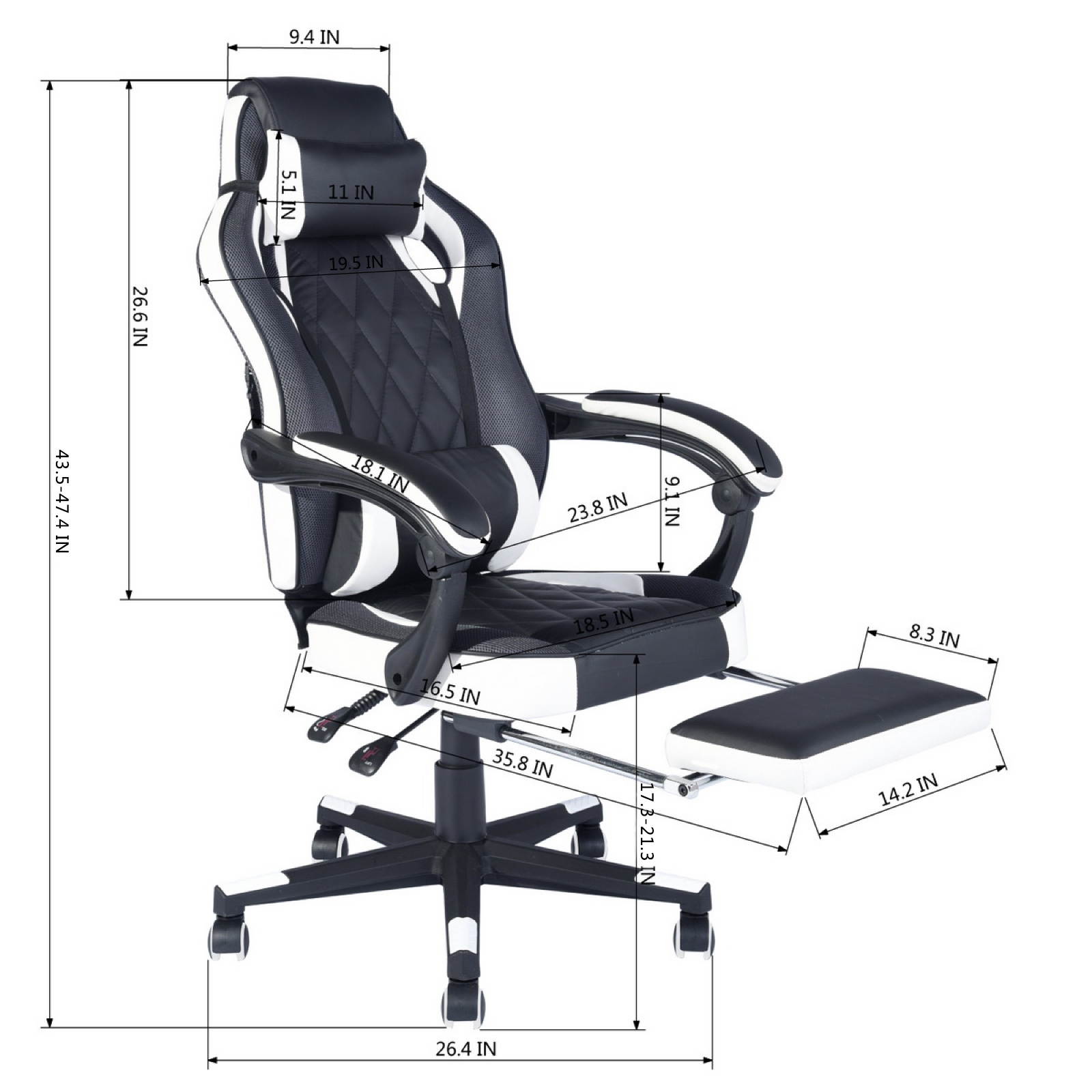 FurnitureR Gaming Chair Ergonomic High Back Computer Chair with Height Adjustment, Footrest and Headrest, White