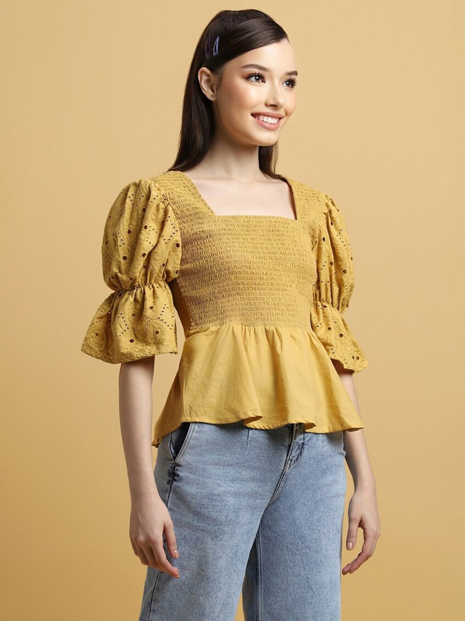 Forever 21 Yellow Regular Fit Top