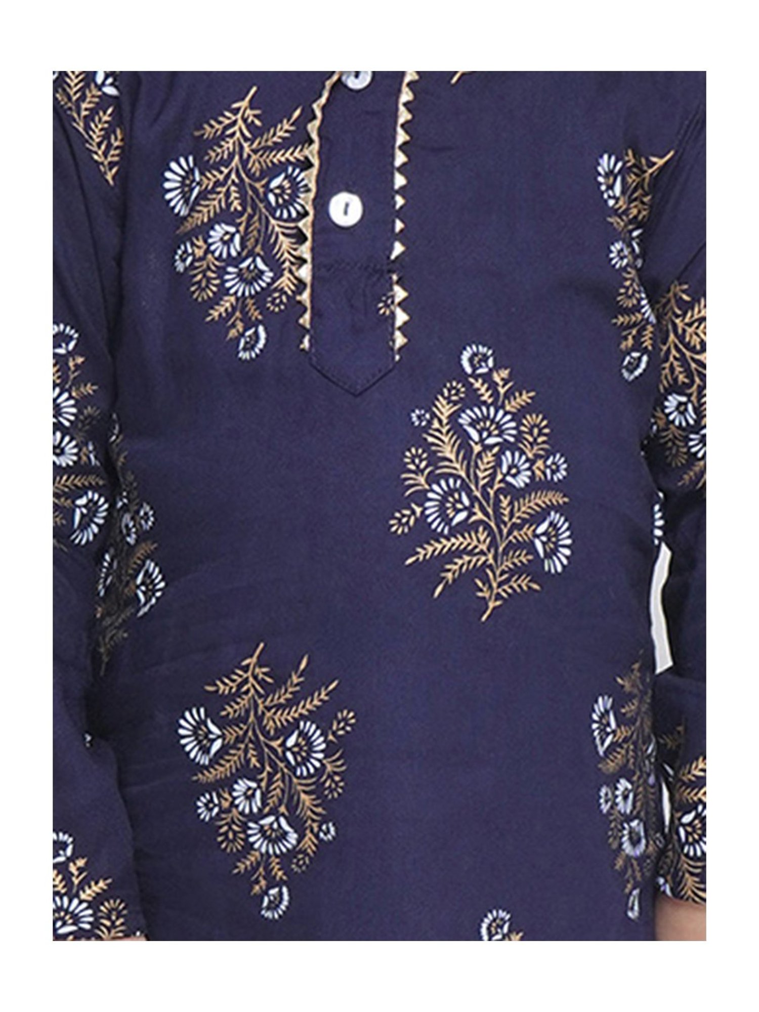 AJ Dezines Kids Navy & White Floral Print Full Sleeves Kurta with Dhoti