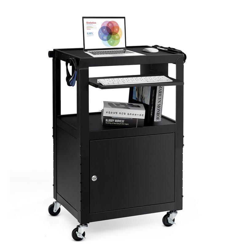 Costway Mobile Steel AV Presentation Cart Adjustable Height w/ Locked Cabinet & Keyboard