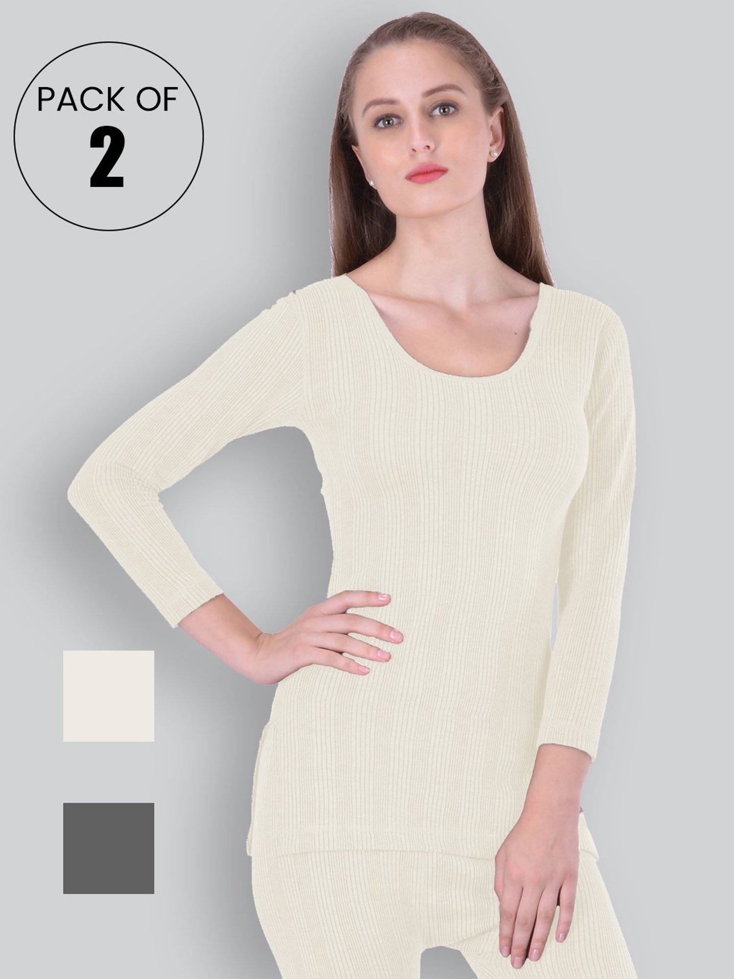 LUX Inferno Grey & Off-White Striped Thermal T-Shirt - Pack Of 2