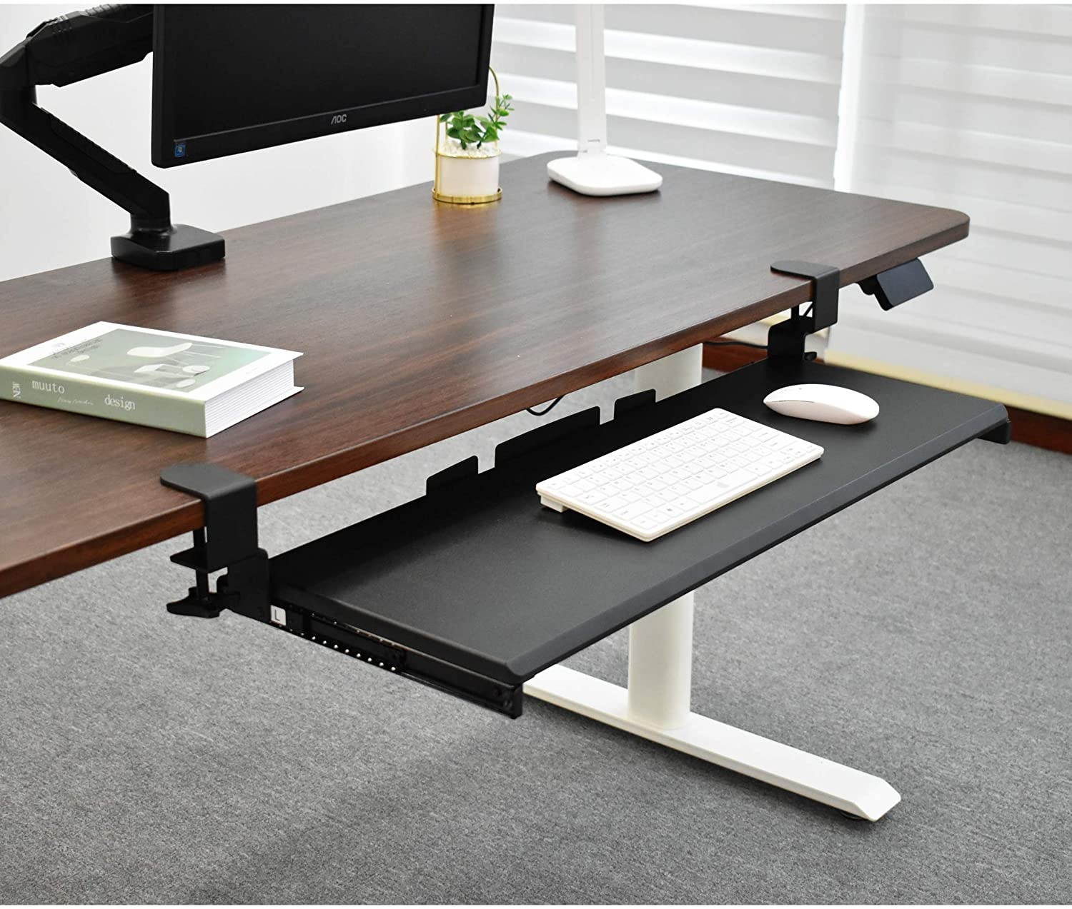 360 Clamp-On Under-The-Desk Sliding Keyboard Tray Extra-Wide Shelf Holder, 31.5", Black